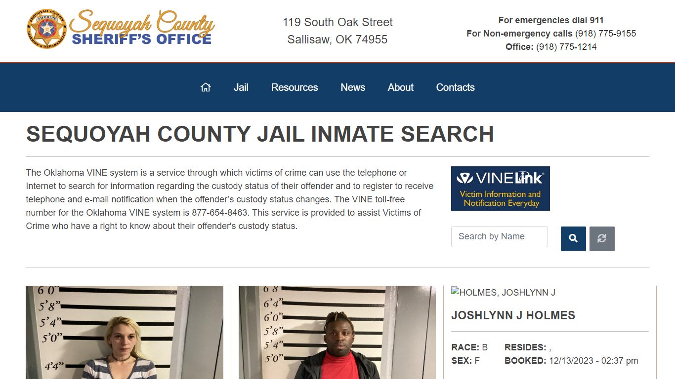 Inmate Search - Sequoyah County Sheriff's Office